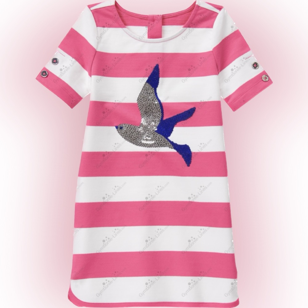 GYMBOREE GIRLS- SEQUIN SEAGULL PINK STRIPE DRESS sz 5